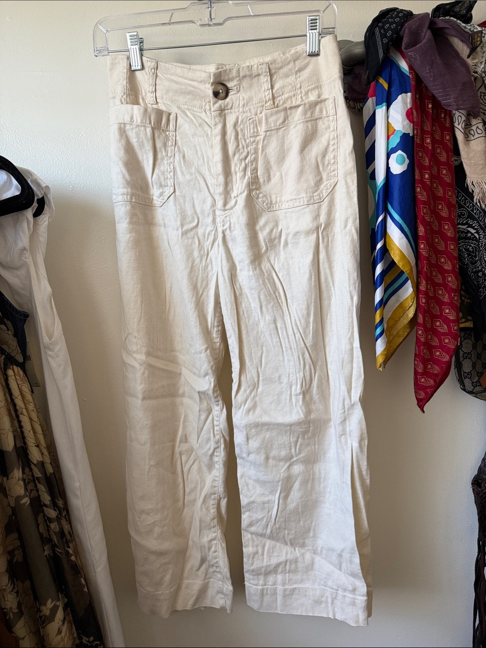 Anthropologie Cream Wide-Leg High-Rise Jeans